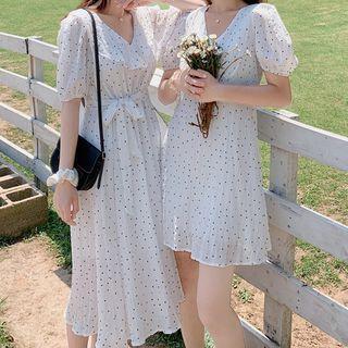V-neck Dot Print Chiffon Dress