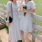V-neck Dot Print Chiffon Dress