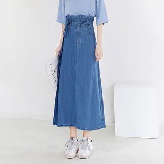 High-waist A-line Midi Denim Skirt