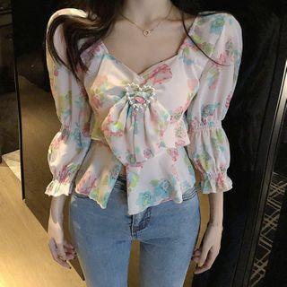 Flower Print Blouse Multicolor - One Size