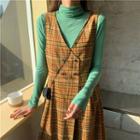 Midi Plaid Pinafore Dress As Shown In Figure - One Size