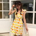 Sleeveless Lemon Print Mini A-line Dress
