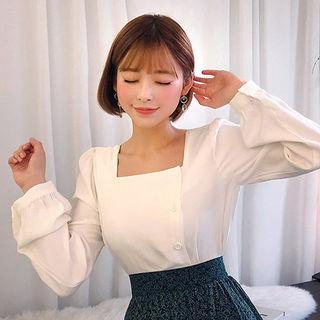 Square-neck Side-button Blouse