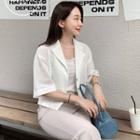 Notched-lapel Gathered-waist Blouse