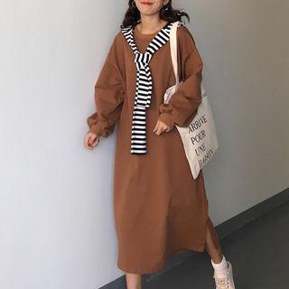 Mock-two Striped Long-sleeve Loose-fit Dress