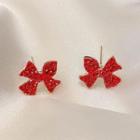 Bow Rhinestone Earring 01# - 1 Pair - Red - One Size