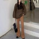 Oversized V-neck Sweater / Striped Boot-cut Pants