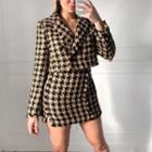 Cropped Double-breasted Houndstooth Blazer / Mini Fitted Skirt / Set