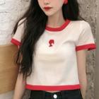 Short-sleeve Embroidered Ringer Knit Top