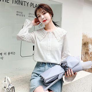 Double Collar Crochet Trim Blouse