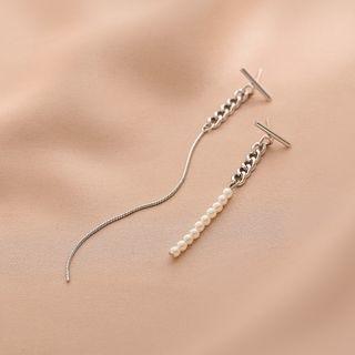 Asymmetrical Faux Pearl Fringed Earring 1 Pair - Silver - One Size
