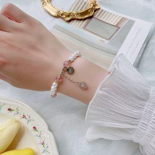 Faux Crystal Freshwater Pearl Bracelet 01 - Pink & White - One Size