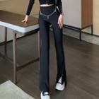 Lettering Chained Slit-hem Boot-cut Pants
