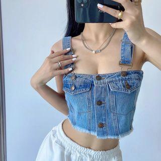 Frayed Washed Denim Camisole Top