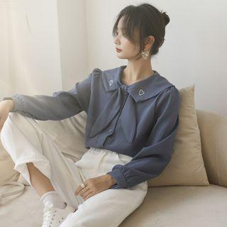 Tie-neck Heart Embroidered Blouse