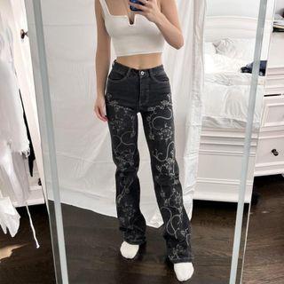 Low Waist Printed Straight Leg Jeans