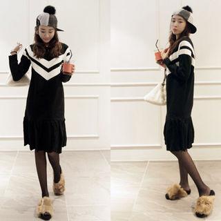 Ruffle-hem Contrast-trim Knit Dress