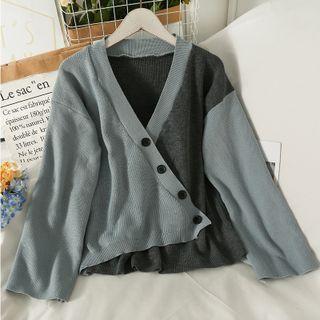 Asymmetrical Colorblock V-neck Cardigan