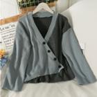 Asymmetrical Colorblock V-neck Cardigan
