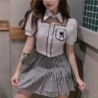 Short-sleeve Shirt / Plaid Mini A-line Skirt
