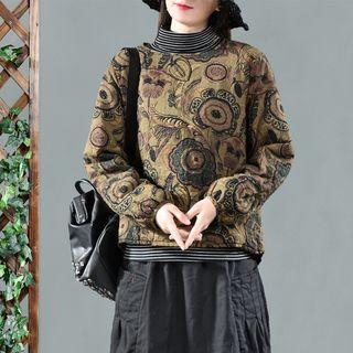 Long-sleeve Printed Padded Top Coffee - One Size