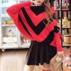 Set: Two-tone Sweater + Pleated A-line Mini Skirt