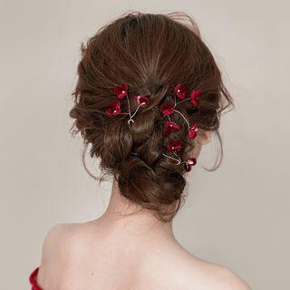 Wedding Set Of 3: Flower Hair Stick Red - One Size