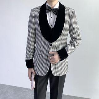 Set: Houndstooth Blazer + Vest + Straight Leg Dress Pants