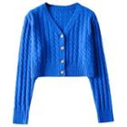 Buttoned Cropped Cable Knit Cardigan
