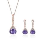 Set : Rhinestone Faux Crystal Pendant Necklace + Dangle Earring