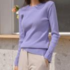Round-neck Rollup-cuff Knit Top