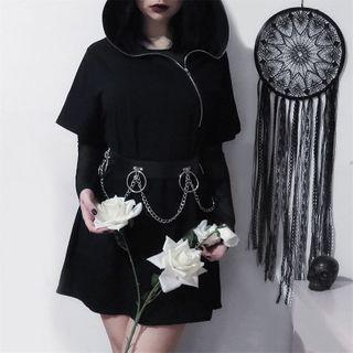 Elbow-sleeve Zip-up Hoodie