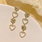 Heart Rhinestone Faux Pearl Alloy Dangle Earring 1 Pair - Gold - One Size