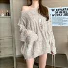 Long-sleeve Distressed Cable Knit Sweater