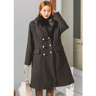 Tall Size Faux-fur Lapel Double-breasted Coat