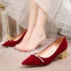 Faux Pearl Pointy-toe Chunky-heel Pumps