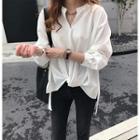 Long-sleeve Loose-fit Plain Chiffon Shirt