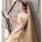 Sequin 3/4-sleeve Ball Gown