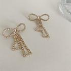 Rhinestone Bow Stud Earring 1 Pair - 925 Silver - White & Gold - One Size