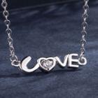 Rhinestone Love Lettering Pendant Necklace As Shown In Figure - One Size