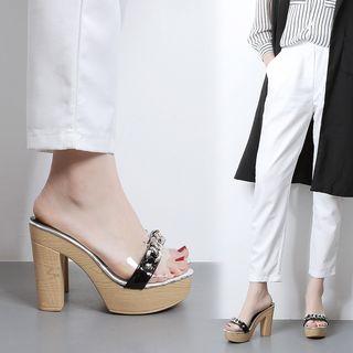 Chain Detail Chunky Heel Platform Slide Sandals