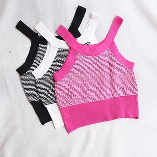 Halter Striped Knit Crop Tank Top