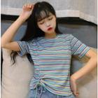 Striped Drawstring Short-sleeve T-shirt