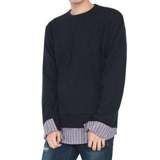 Big Size Mock Shirt-layered Sweatshirt