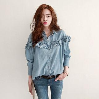 Frill-trim Denim Shirt