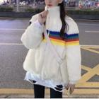 Faux Shearling Rainbow Embroidered Zip Jacket (various Designs)