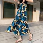 Tie-waist Leaf Print Chiffon Midi Skirt
