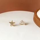 Star & Rabbit Asymmetrical Earring 1 Pair - White & Gold - One Size
