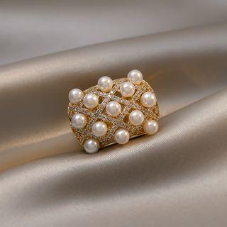 Faux Pearl Rhinestone Alloy Ring