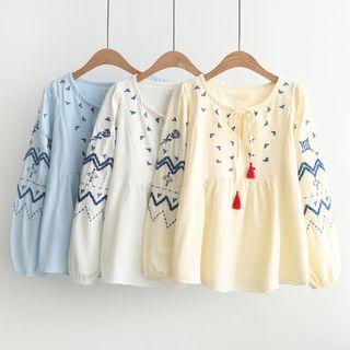 Embroidery Tasseled Top